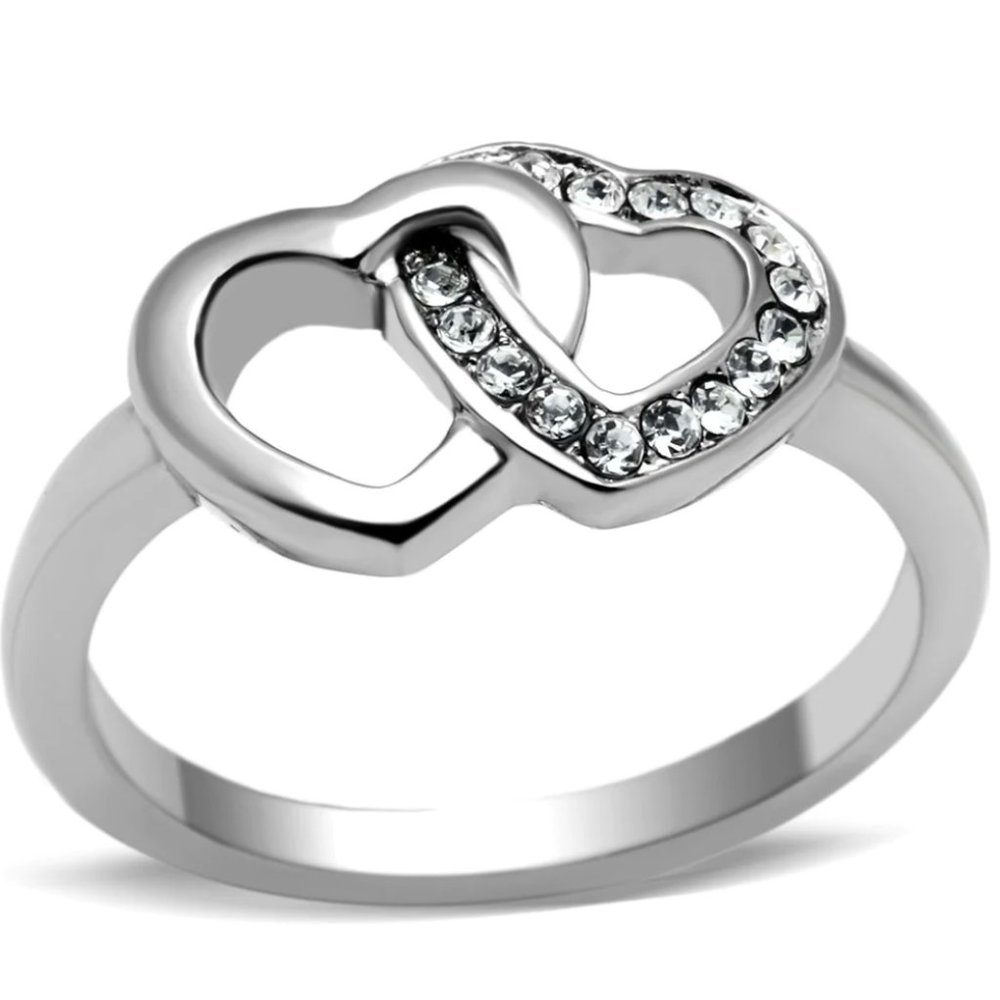 High polished (no plating) Stainless Steel Ring with Top Grade Crystal in Clear